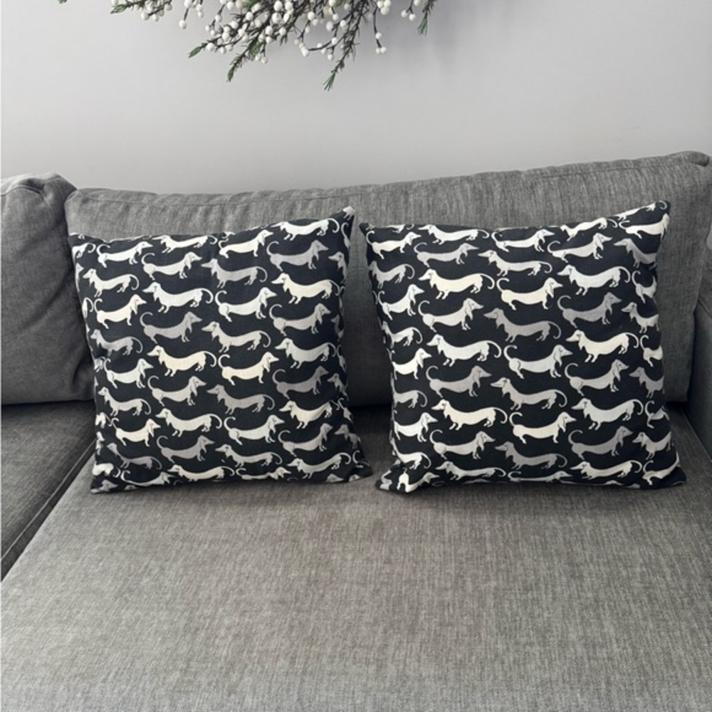 Stylish Black and White Dachshund Throw Pillow Set